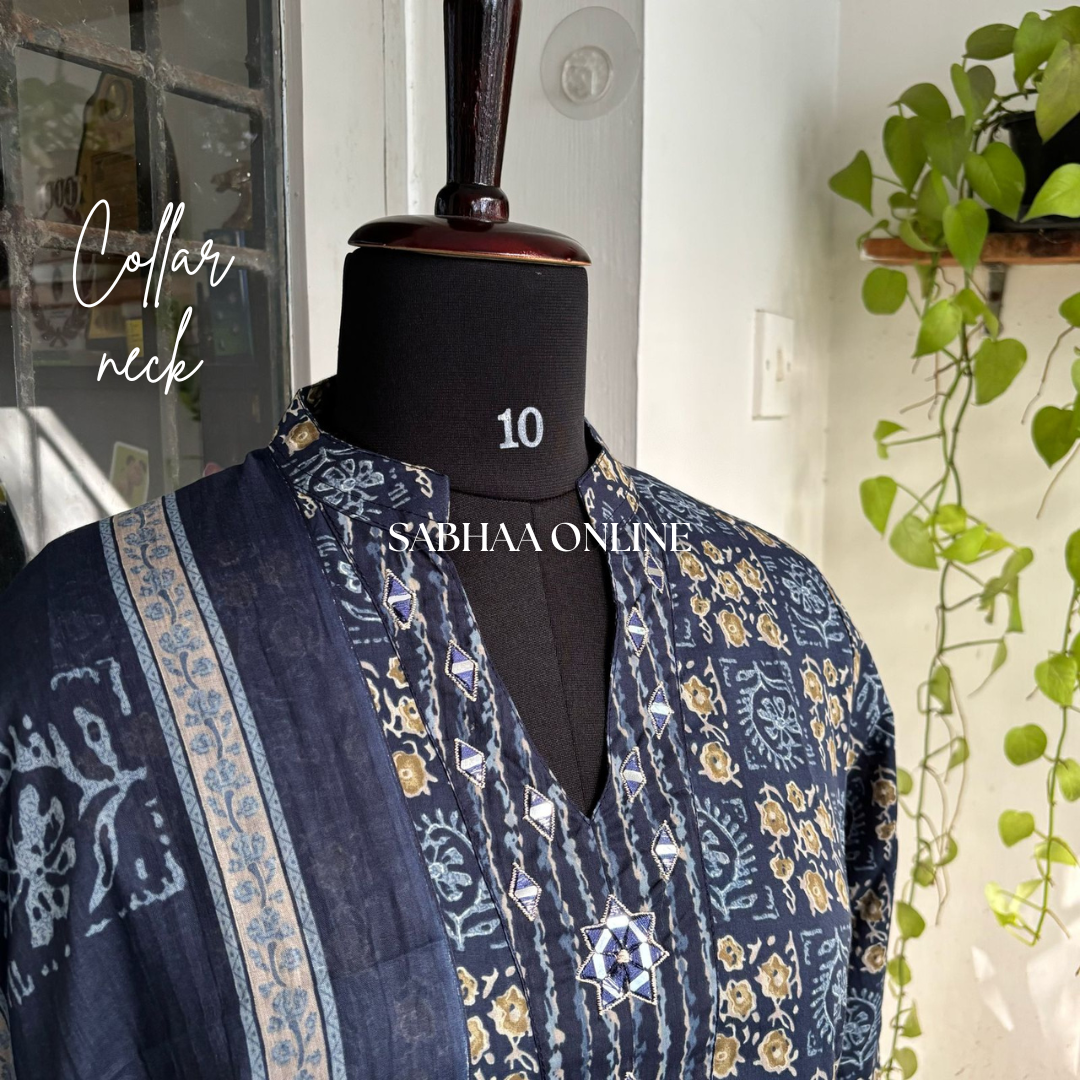 Nagma - Navy Blue Cotton kurti 3pc set