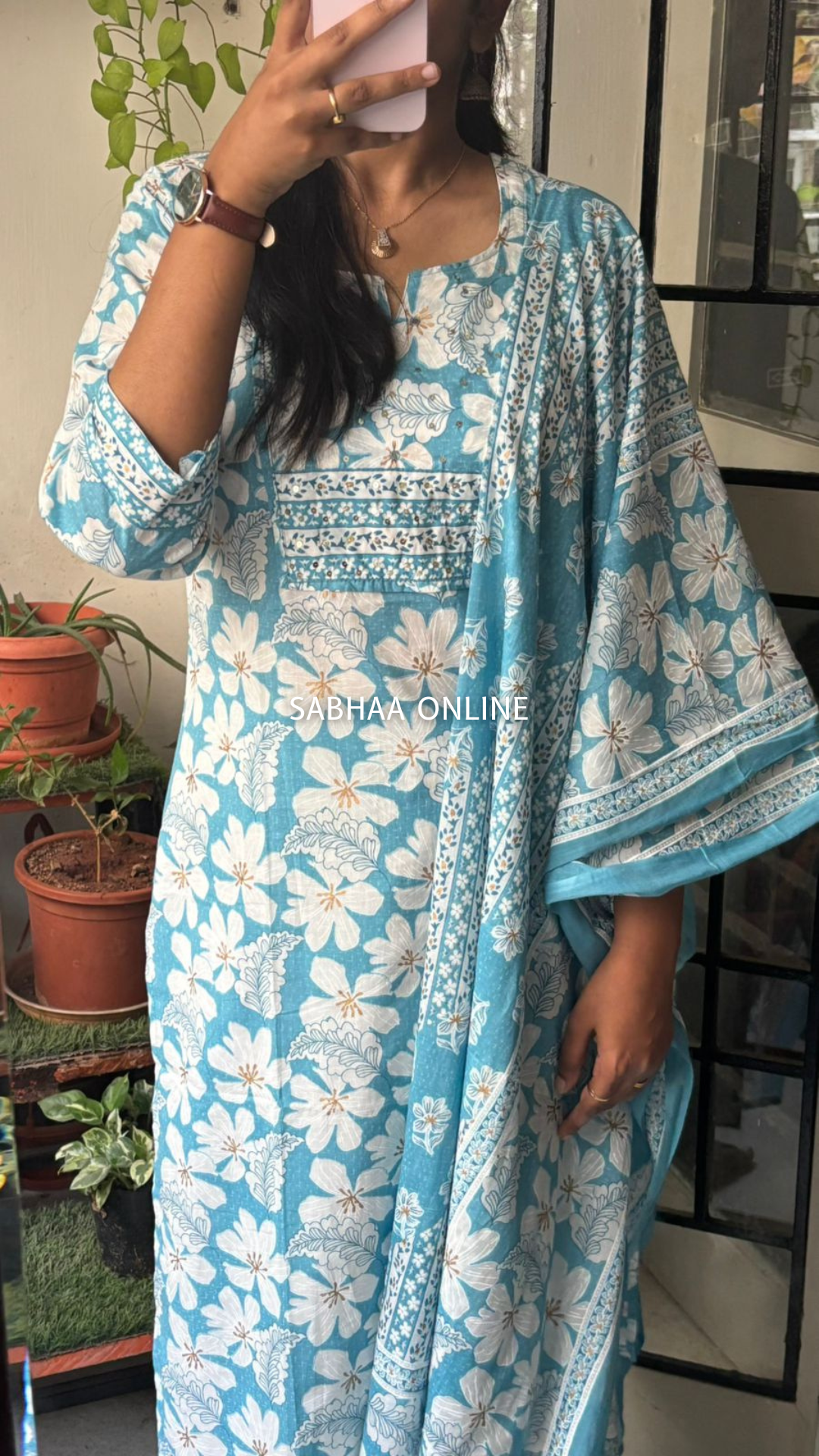 Navya - Sky blue Cotton kurti 3pc set