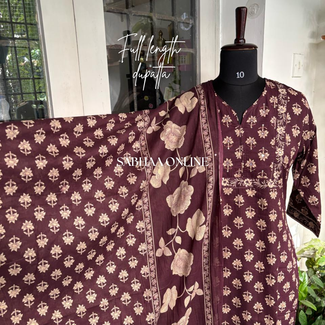 Neeti - Deep Wine Bagru Cotton Kurti 3pc set