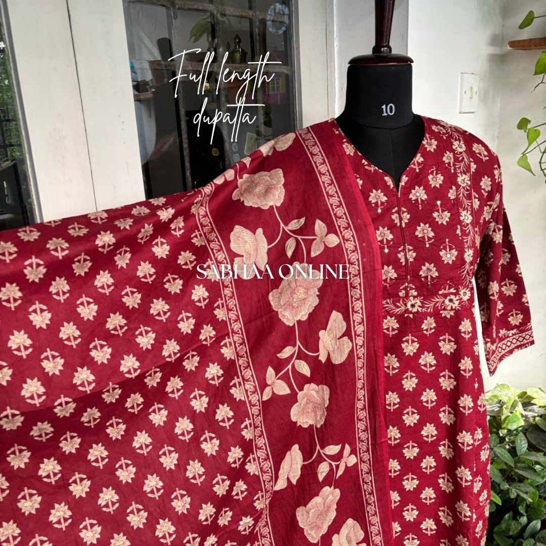 Neeti - Red Bagru Cotton kurti 3pc set