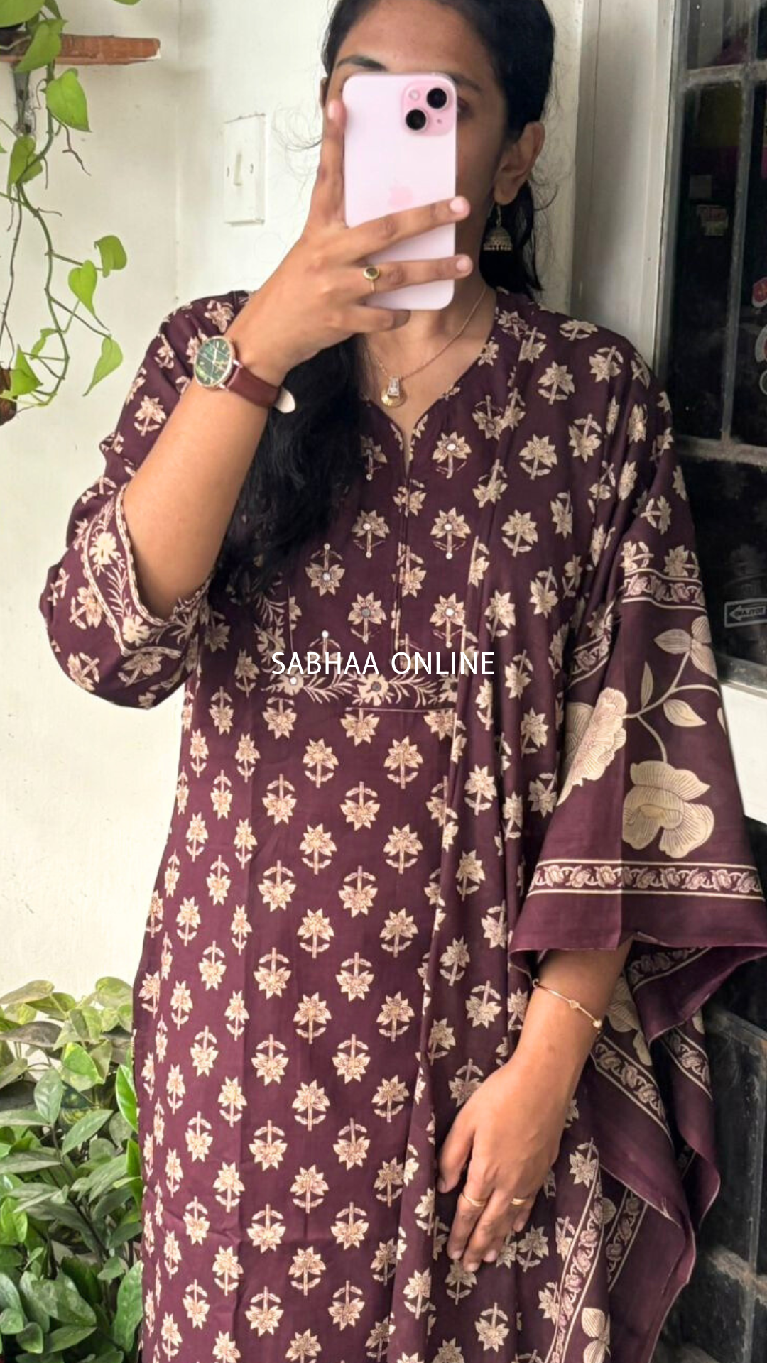 Neeti - Deep Wine Bagru Cotton Kurti 3pc set