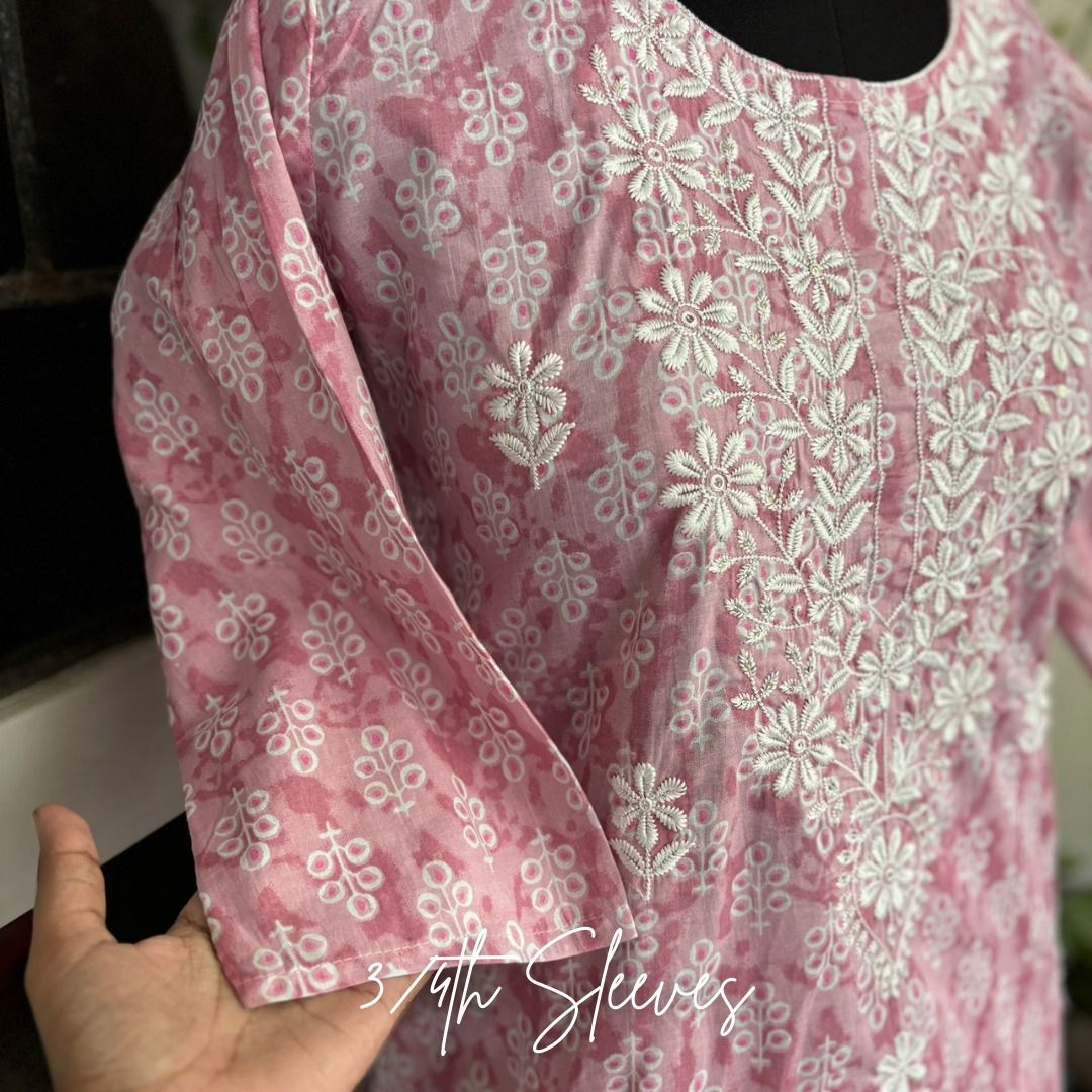 Poorvi - Pink Cotton kurti 3pc set