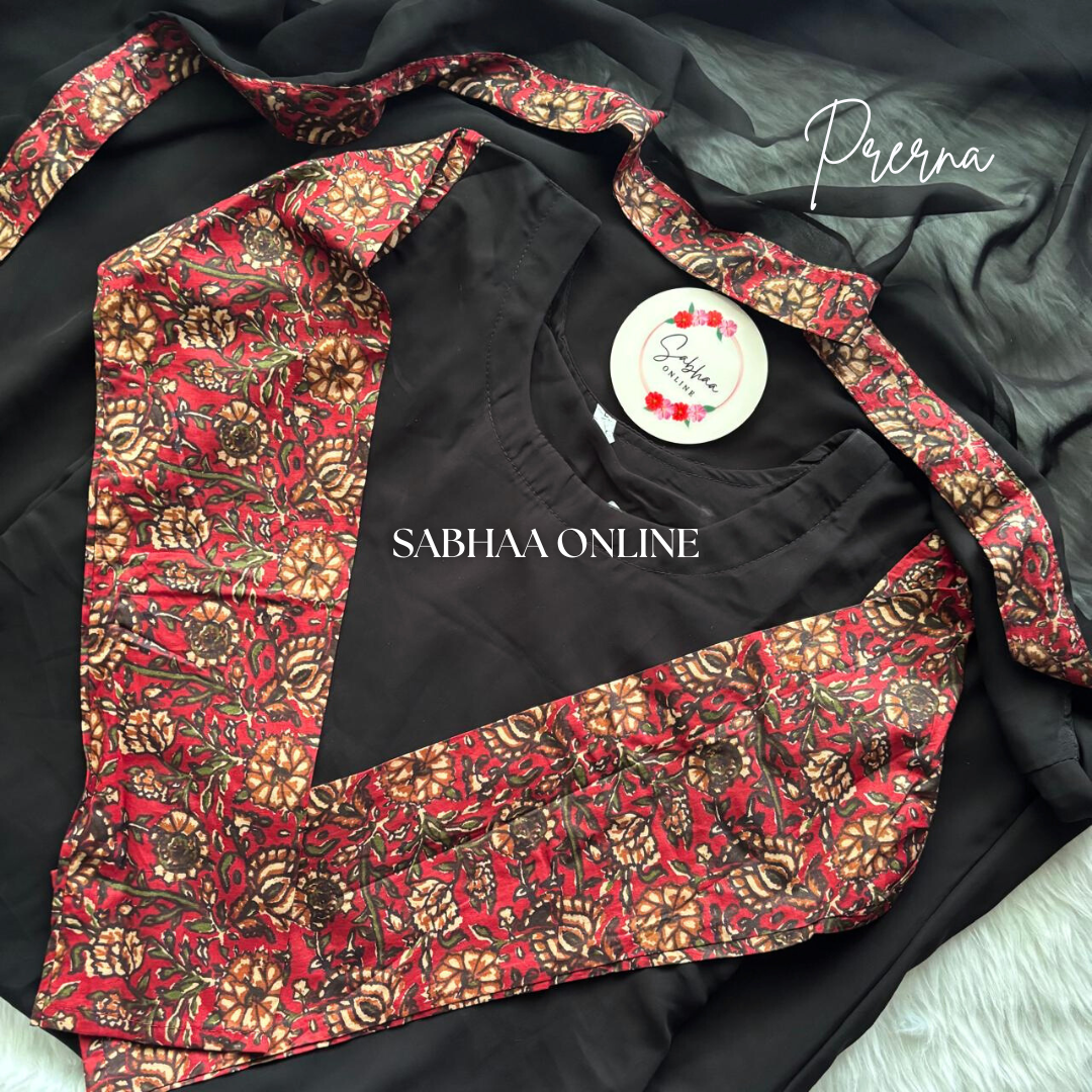 Prerna - Black Georgette + Kalamkari Kurti dupatta combo (with lining)