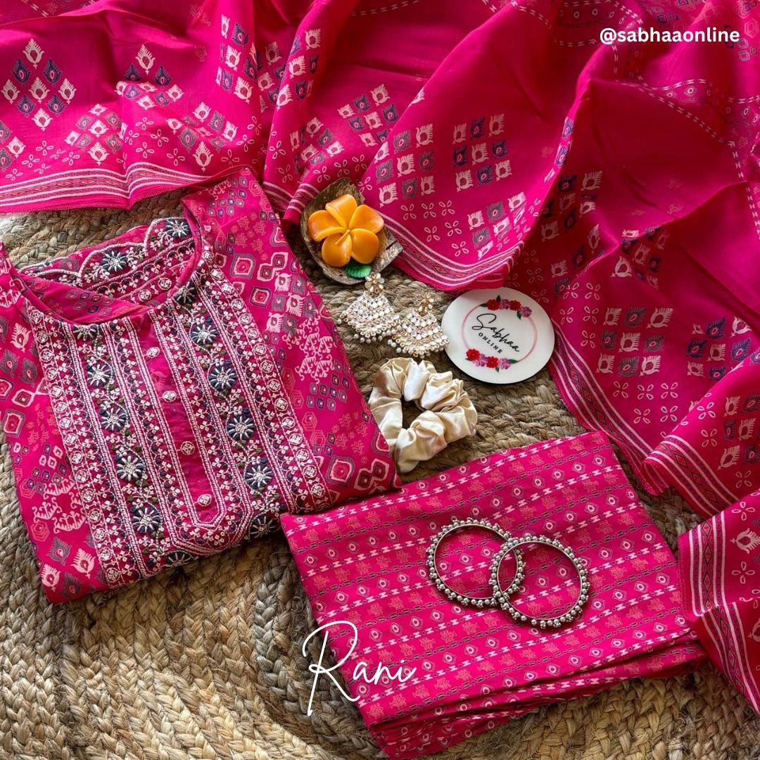 Rani - Pink Chanderi Festive Kurti 3pc set