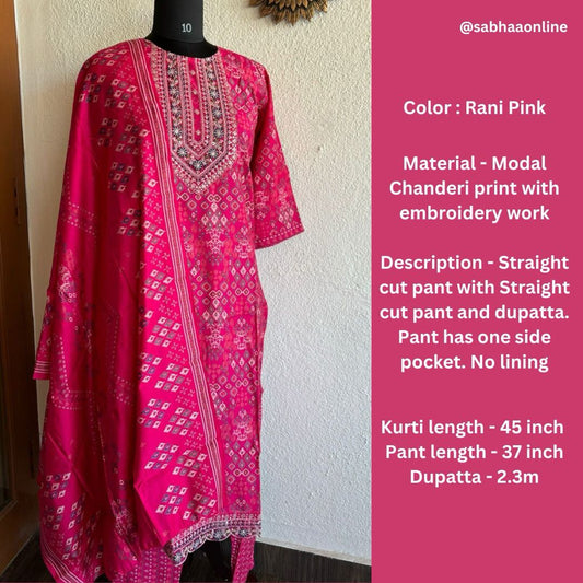 Rani - Pink Chanderi Festive Kurti 3pc set