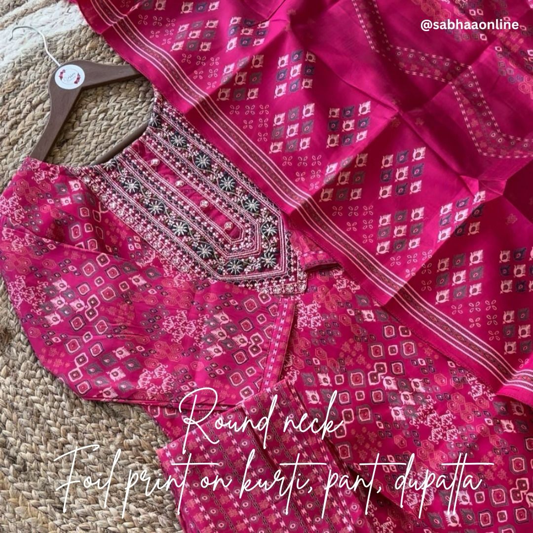 Rani - Pink Chanderi Festive Kurti 3pc set