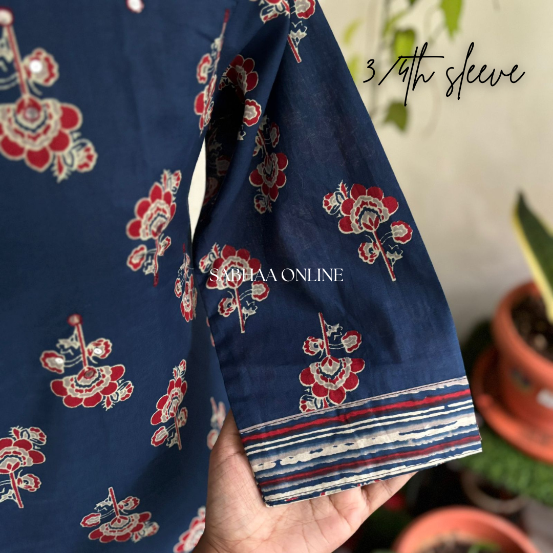 Ratna - Navy Blue Cotton kurti 3pc set