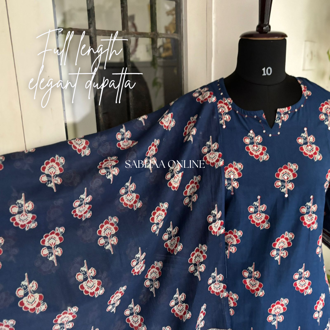 Ratna - Navy Blue Cotton kurti 3pc set