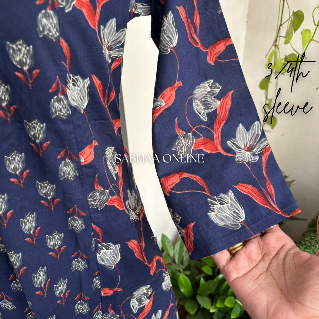 Roma - Navy Blue Cotton Aline Kurti 3pc set