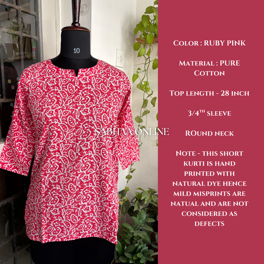 Ruby Pink Cotton Short kurti