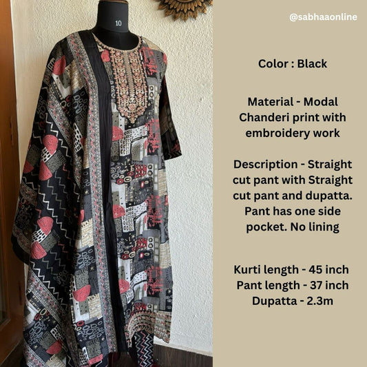 Rudra - Black Chanderi Festive Kurti 3pc set