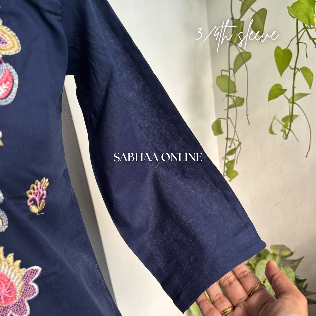 Shabnam - Blue Embroidery Cotton Kurti 3pc set