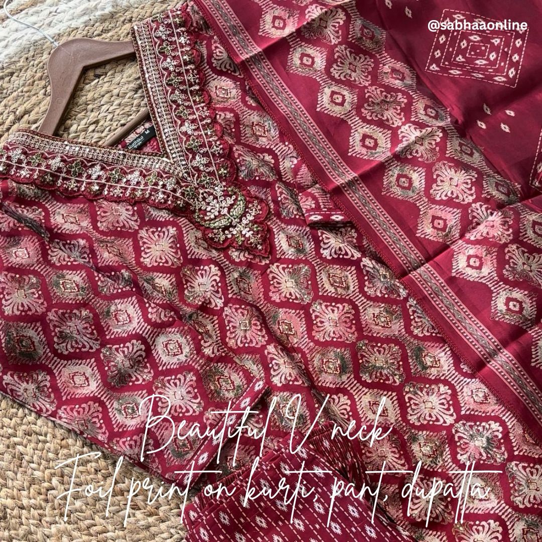 Soundarya - Chilli Red Chanderi Festive Kurti 3pc set