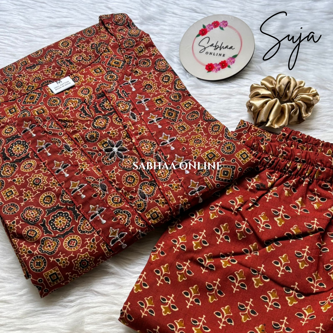 Suja - Brick red Cotton Kurti pant set