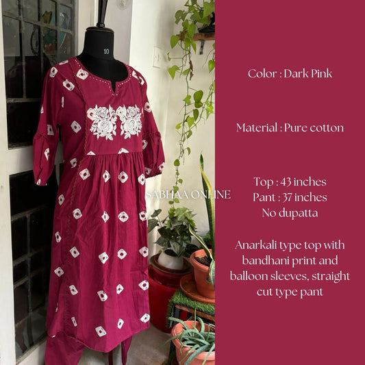 Sunandha - Dark Pink Cotton kurti pant set