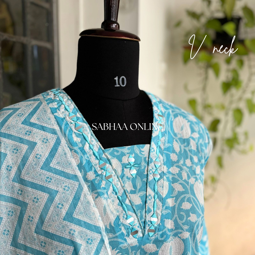 Tamara - Light Blue Cotton kurti 3pc set