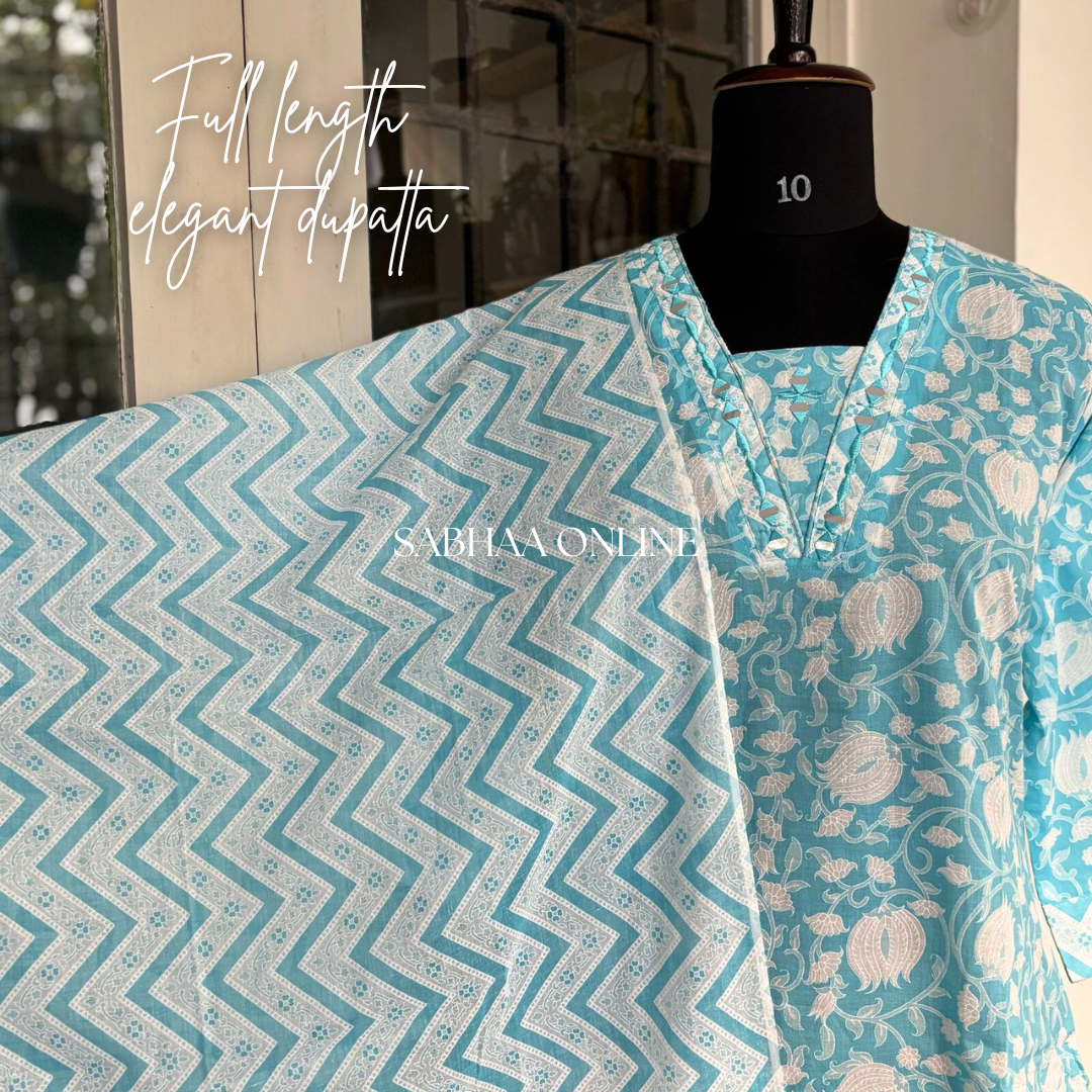 Tamara - Light Blue Cotton kurti 3pc set