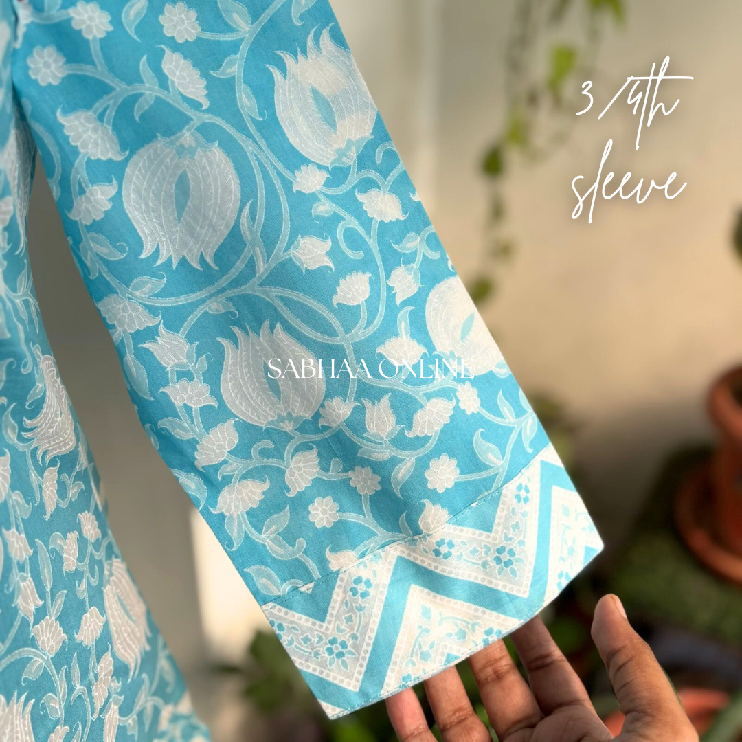 Tamara - Light Blue Cotton kurti 3pc set