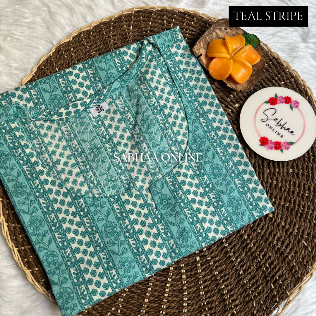 Teal Stripe Cotton Short kurti
