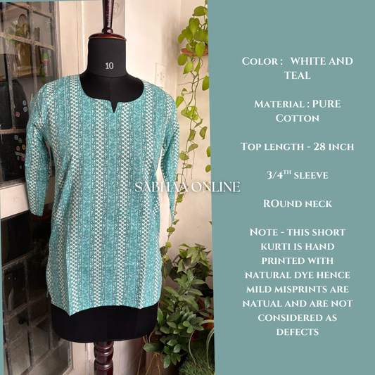Teal Stripe Cotton Short kurti