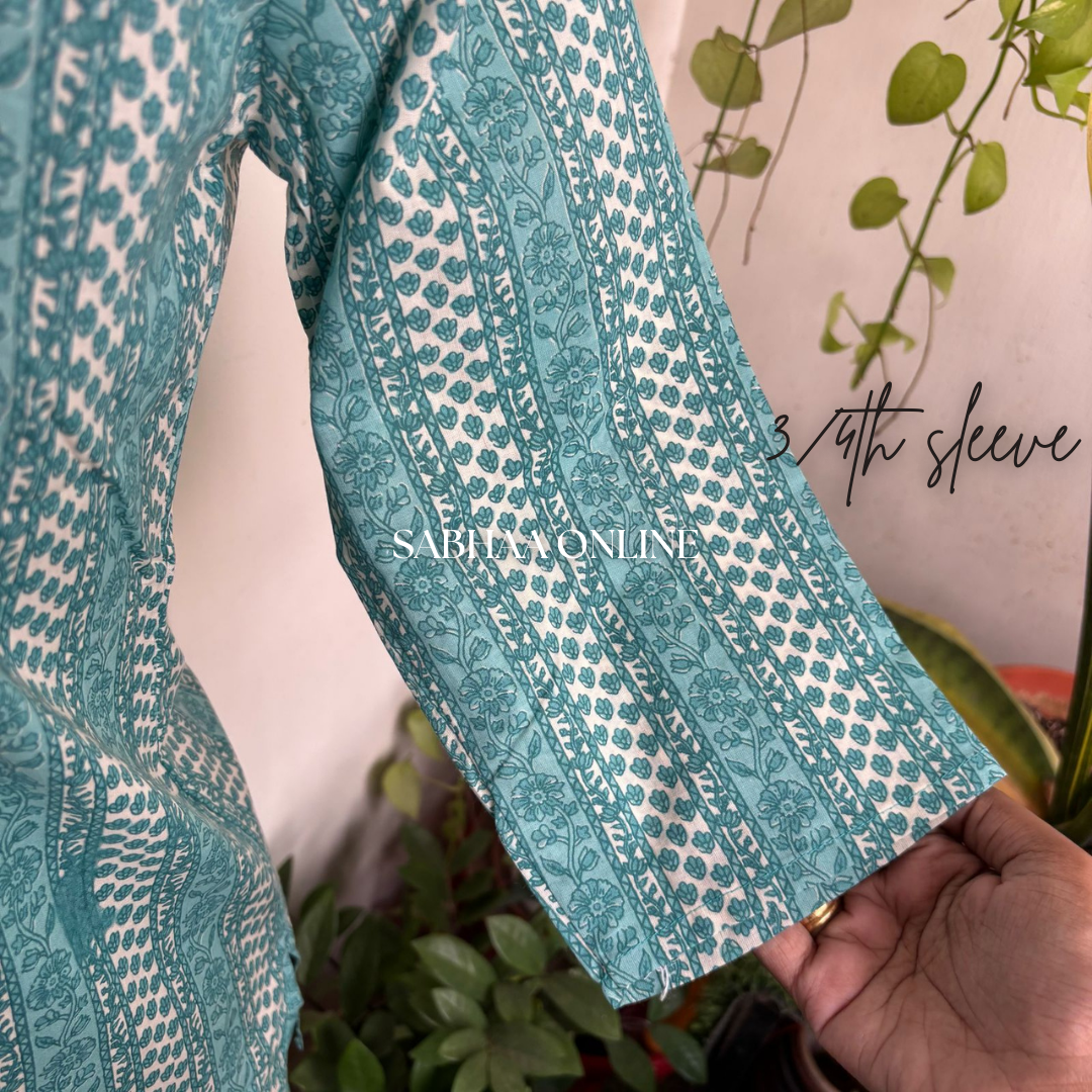 Teal Stripe Cotton Short kurti