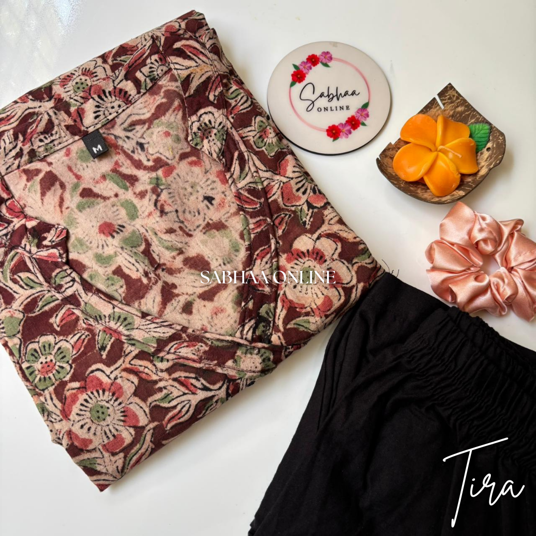 Tira - Burnt Umber Kalamkari Cotton Kurti pant set