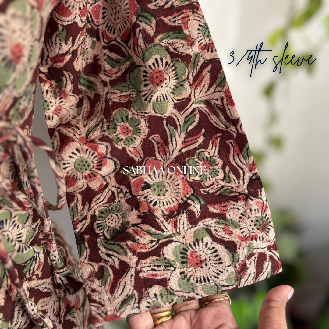 Tira - Burnt Umber Kalamkari Cotton Kurti pant set