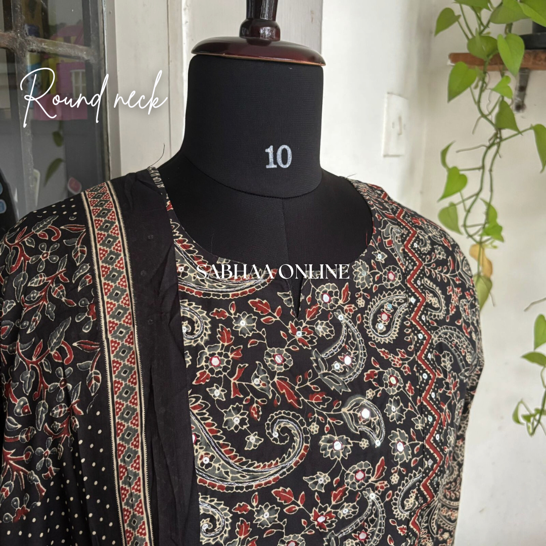 Triveni - Black Kalamkari Cotton Kurti 3pc set