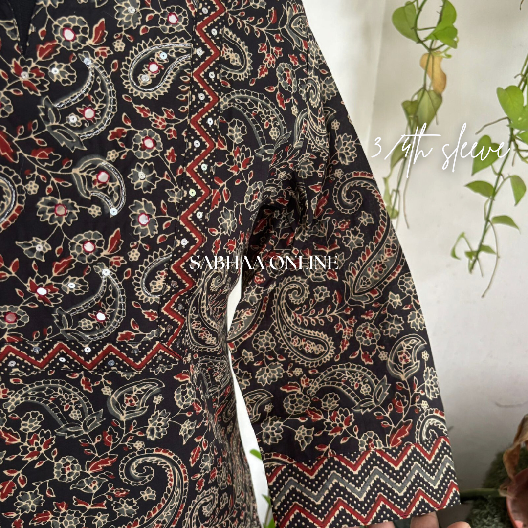 Triveni - Black Kalamkari Cotton Kurti 3pc set