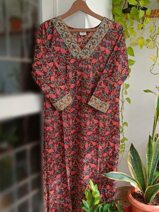 Insha - Brown Kalamkari Cotton kurti