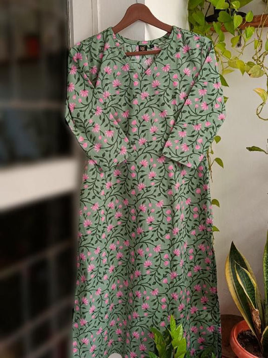 Green Cotton Single Kurti