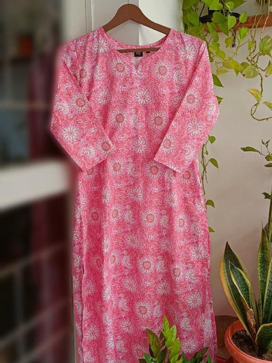 Pink Cotton Single Kurti