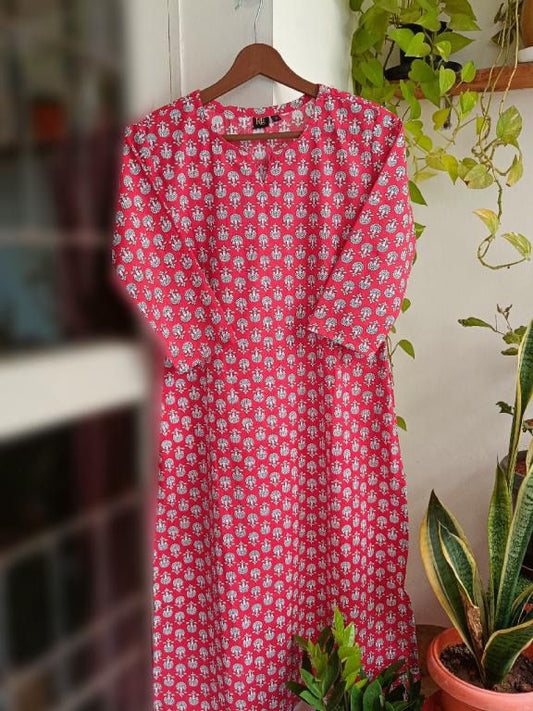 Red Cotton Single Kurti