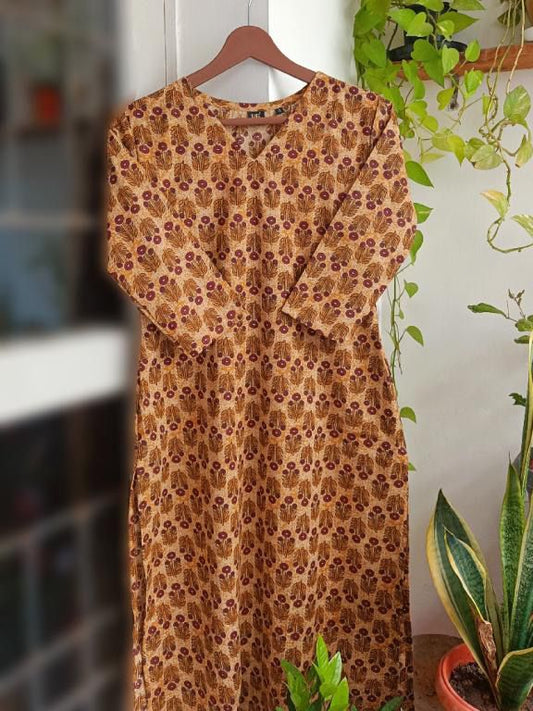 Mustard Yellow Cotton Single Kurti