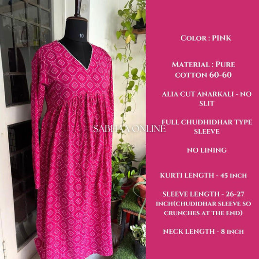 Mary - Pink Cotton Alia cut Anarkali