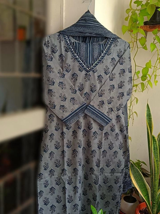 Viana - Grey Cotton Kurti 3pc set