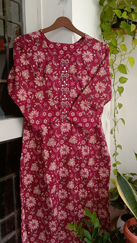 Sneha - Dark Pink Cotton Kurti pant set