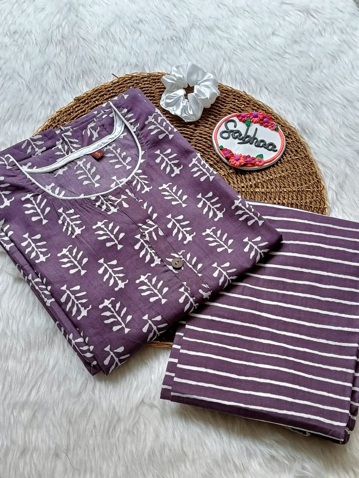 Taj - Purple Jaipur Cotton Kurti pant set