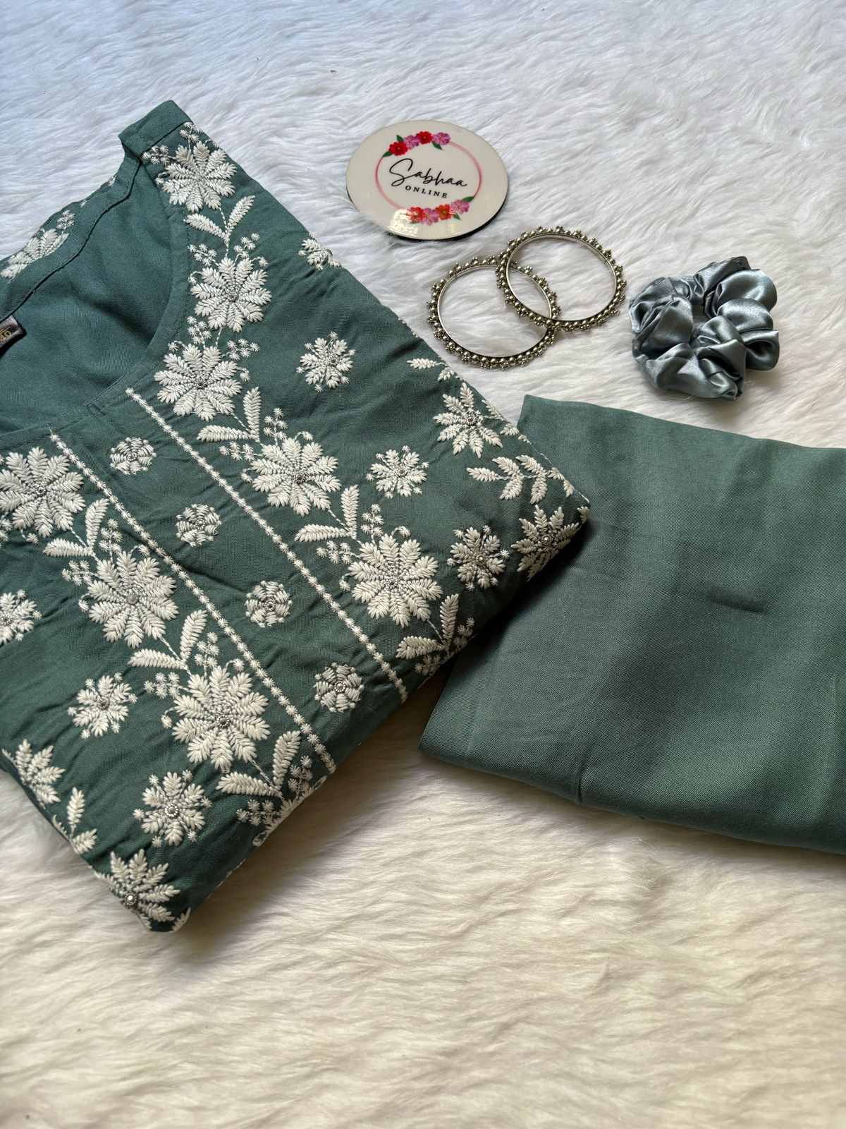 Mina - Teal Slub Cotton Kurti pant set