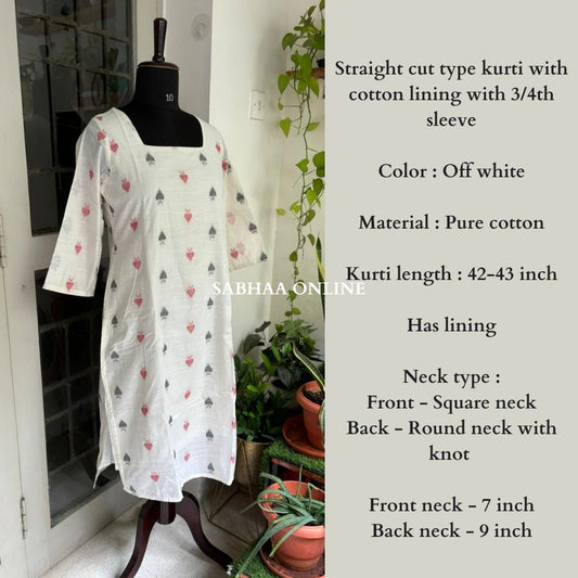 Spade White Cotton Kurti with lining