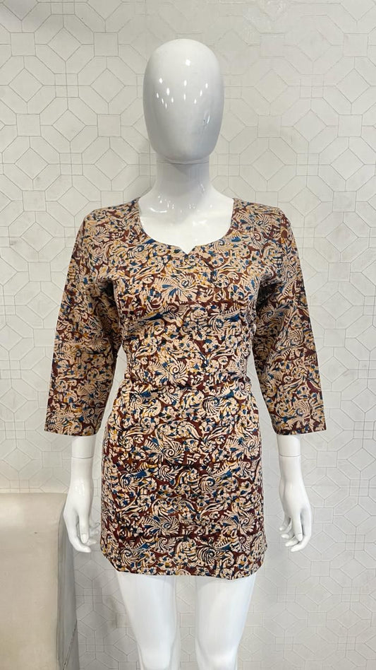 Brown Kalamkari Cotton Short kurti