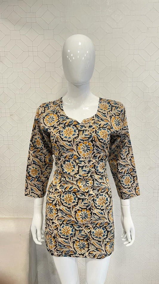 Black Kalamkari Cotton Short Kurti