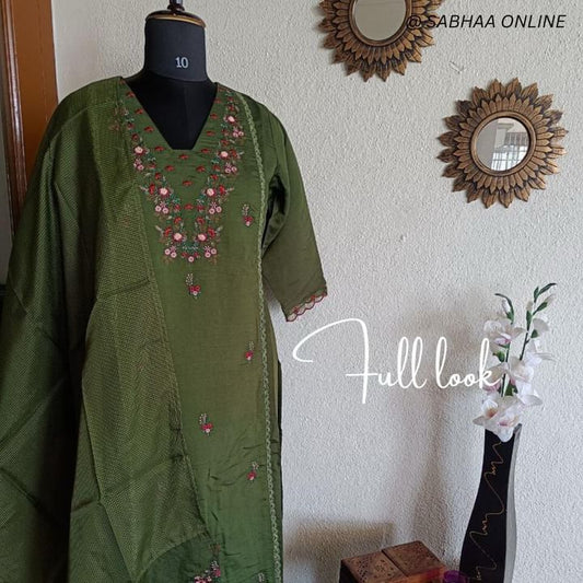 Sahita - Mehandi Green Viscose Silk Festive Kurti 3pc set