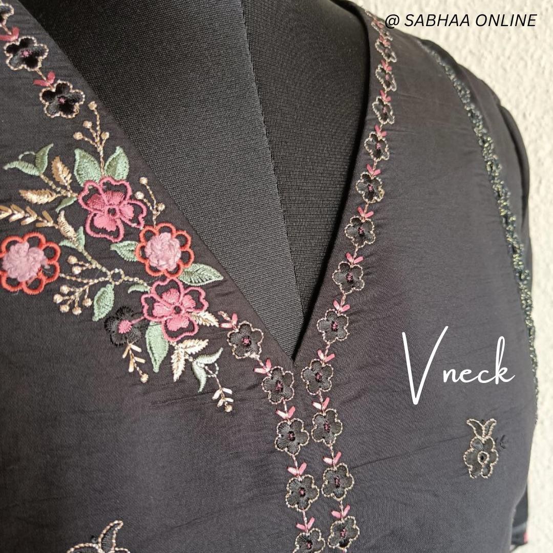 Salma - Black Viscose Silk Festive Kurti 3pc set