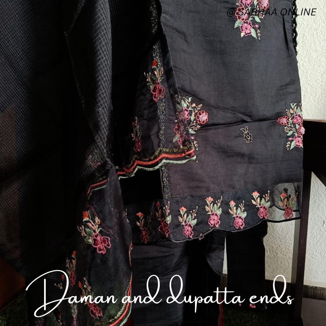 Salma - Black Viscose Silk Festive Kurti 3pc set