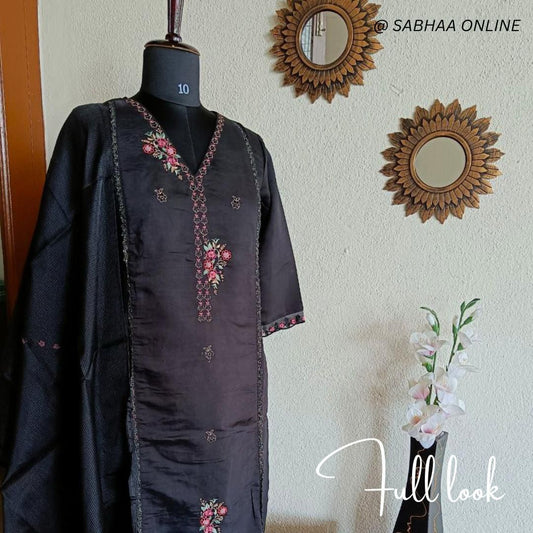 Salma - Black Viscose Silk Festive Kurti 3pc set