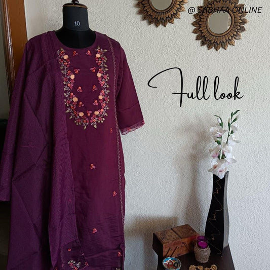 Vadana - Mulberry Purple Viscose Silk Festive Kurti 3pc set