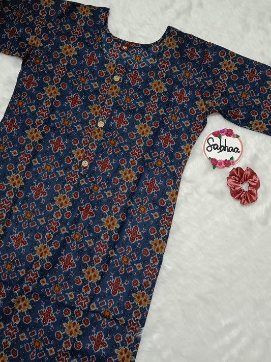 Blue Prosen Print Cotton Kurti