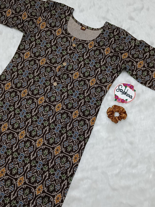 Dark Brown Prosen Print Cotton Kurti