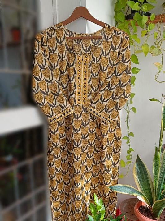 Ibru - Yellow Kalamkari Cotton kurti